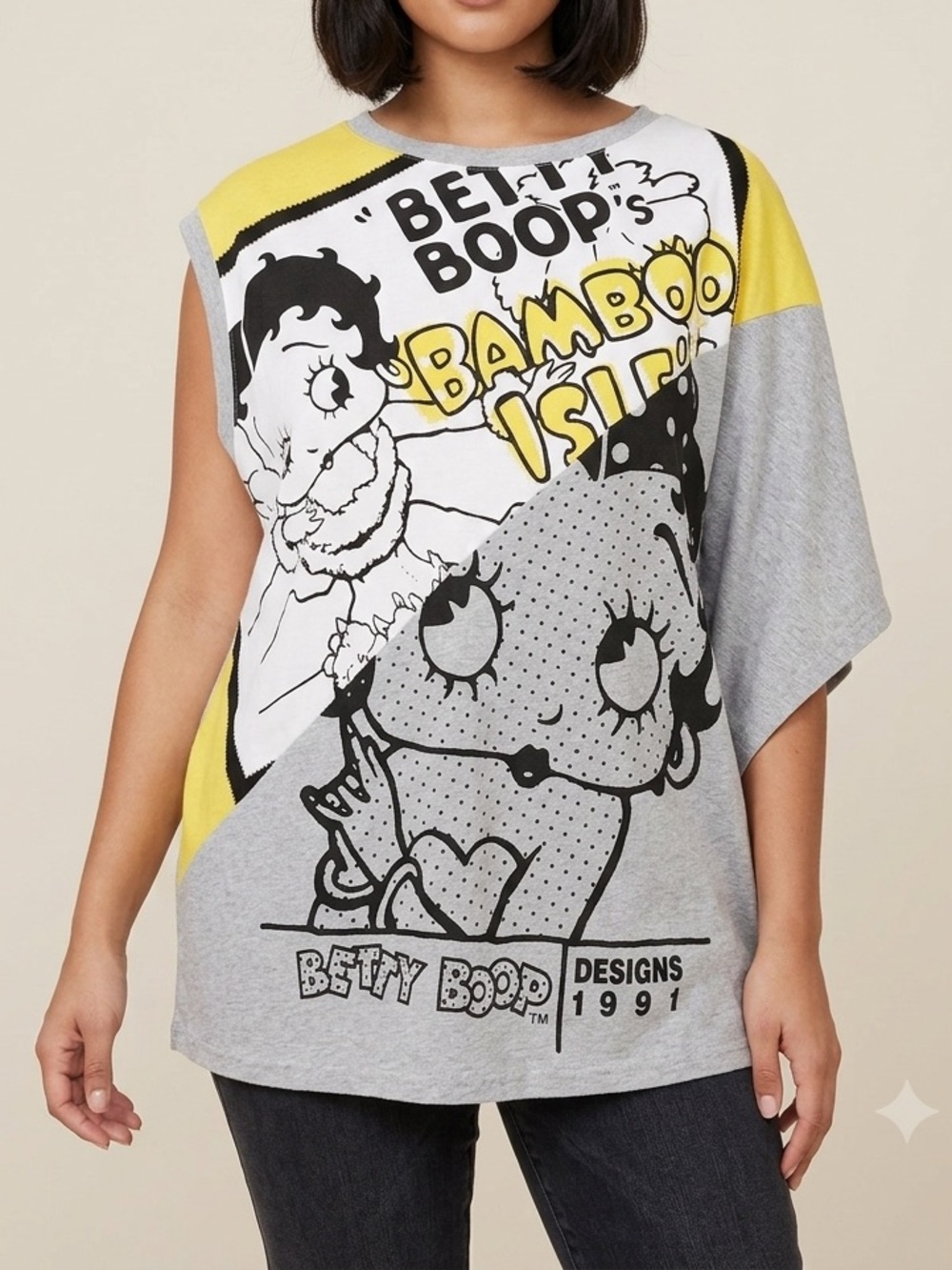 Vintage Iceberg Betty Boop Graphic Print Cotton Asymmetric Knit Tunic Top - M/L